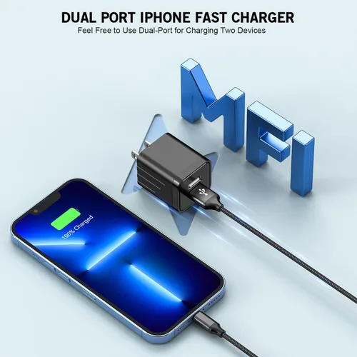 Vista 5 de Cargador rápido para iPhone, 2 unidades de carga de teléfono de 10 pies