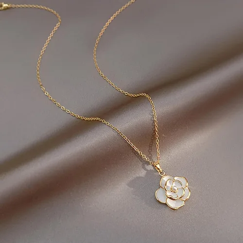 Vista 4 de AILUOR Conjunto de joyas de flores de camelia con rosas negras, juego de collar y aretes de gancho para mujer