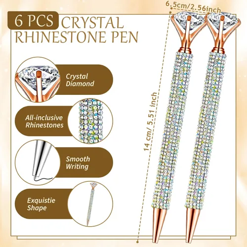 Vista 3 de Qilery 8 accesorios de escritorio brillantes de regalo con 1 soporte para bolígrafo, 6 bolígrafos de diamantes de imitación de cristal, 1 tijeras