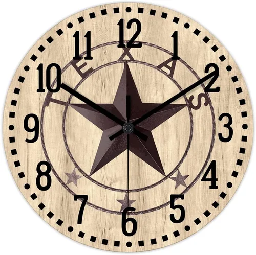 Vista 8 de Reloj de pared clásico de estilo rústico con estrella de Texas occidental, reloj analógico de madera silencioso sin tictac, funciona