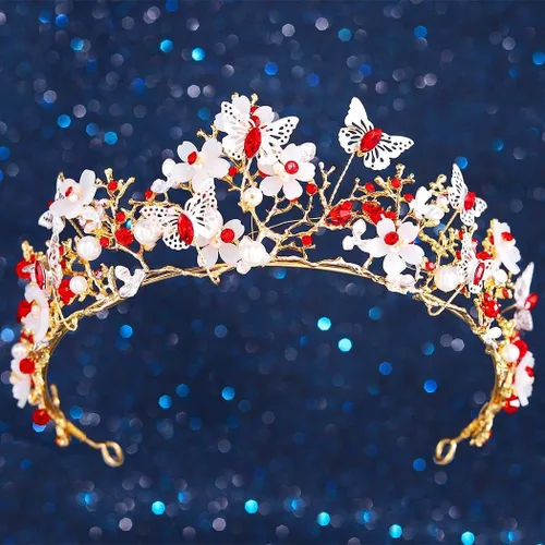 Vista 18 de Brishow Tocado de quinceañera con coronas de reina y mariposas doradas para mujer