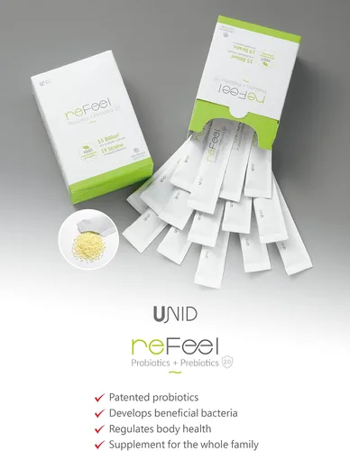 Vista 2 de reFeel 2.0 Suplemento probiótico diario – 15 mil millones de UFC, sabor a yogur ligeramente dulce, prebióticos incluidos, para un equilibrio óptimo