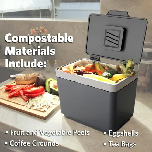 Vista 8 de GLAD Contenedor de abono para cocina, 1.5 galones, recipiente de plástico con cesta interior extraíble, soporte de almacenamiento de bolsas