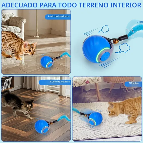 Vista 6 de BABORUI Pelota de juguete interactiva para gatos - Juguetes interactivos automáticos para gatos de interior con 3 colas, 2 velocidades recargables