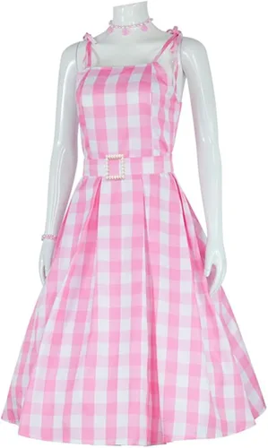 Vista 3 de DGXWRG Adult Child Movie Heroine Cosplay Costume Pink Dress Tights Uniform Halloween Stage Performance Party Costume