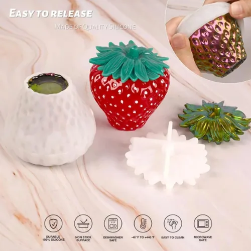 Vista 2 de Moldes de resina para tarro de fresa, tarros de almacenamiento, molde de silicona 3D de resina epoxi para baratijas con tapa para manualidades