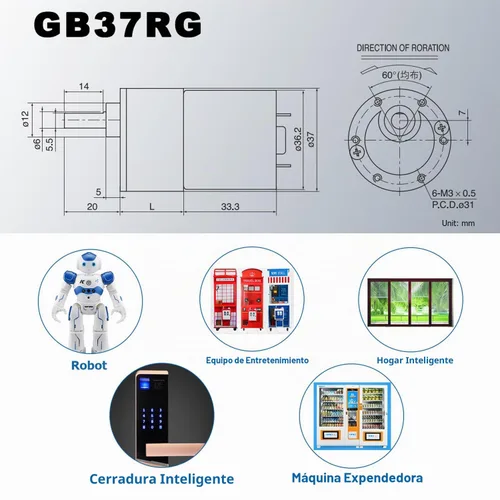 Vista 2 de Motor de engranajes DC de 12V y 10RPM, motor eléctrico de alta torsión con reducción de velocidad micro, eje excéntrico de salida de 37mm