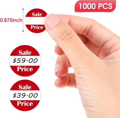 Vista 2 de Tenare 1000 etiquetas de precio de venta calcomanías de garaje para patio de garaje 0.87 pulgadas redondas rojas autoadhesivas precios de descuento