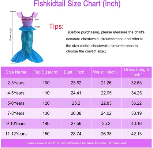 Vista 5 de Little Girls Princess Mermaid Costume for Girls Dress Up with Accessory for Christmas Birthday Party Supplies