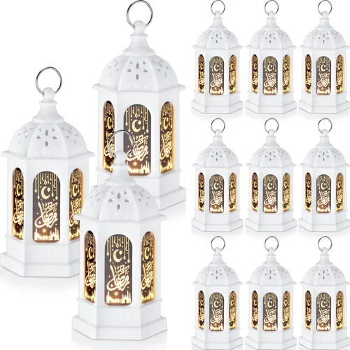 Vista 10 de Threan 2 faroles de Ramadán con luces LED mini Eid Mubarak, decoraciones de Ramadán para el hogar, mesa, pared, centros de mesa y decoración