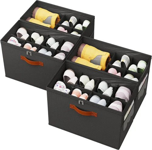 Vista 12 de Organizador de zapatos para armario, paquete de 2 cajas plegables de almacenamiento de zapatos con divisores ajustables y cubierta transparente, se
