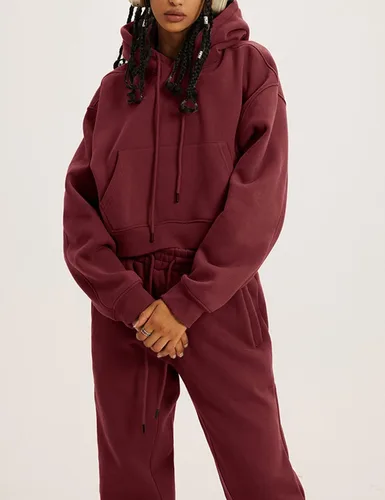 Vista 11 de Kissonic Conjunto deportivo de forro polar para mujer, 2 piezas, sudadera con capucha y pantalones deportivos