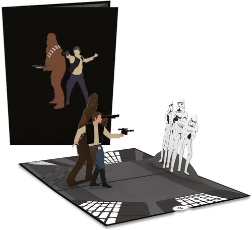 Vista 2 de Lovepop Star Wars™ The Death Star™ Tarjeta Desplegable de Enfrentamiento de la Estrella de la Muerte, Tarjeta 3D, Tarjeta de Cumpleaños, Tarjeta