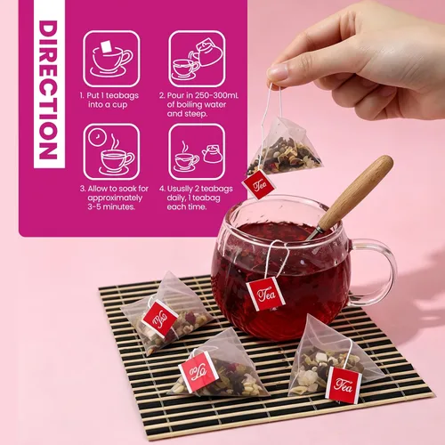 Vista 5 de Wins Town 7 Days Beauty Tea, té de hierbas para el cuidado de la piel, 14 unidades Sin cafeína, mezcla de bienestar botánico con hibisco, rosa