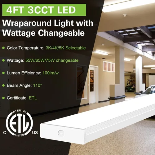 Vista 4 de Paquete de 4 unidades de luz envolvente LED de 4 pies con 3 selecciones de potencia/lumenes/CCT, 55W/65W/75W, 5500lm/6500lm/7500lm, 3000K4000K5000K