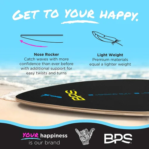Vista 5 de BPS Skimboard 'Shaka' de Nueva Zelanda con almohadillas de agarre EVA de colores y capa transparente de alto brillo tablas de madera para aventuras