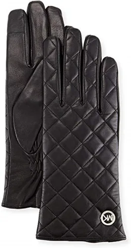 Vista 2 de Michael Kors Guantes Tech de cuero acolchados para mujer, color negro, talla L, Negro