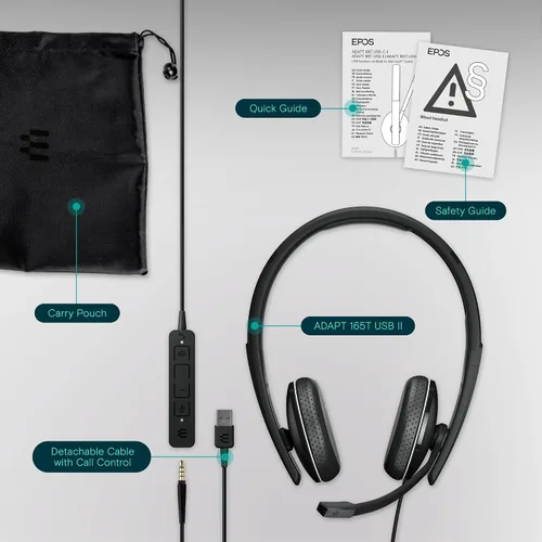 Vista 6 de EPOS Adapt 165T USB II - Auriculares con cable de doble cara - Conectividad Jack de 0.138 in/USB - Certificación de equipos - UC optimizado - Sonido