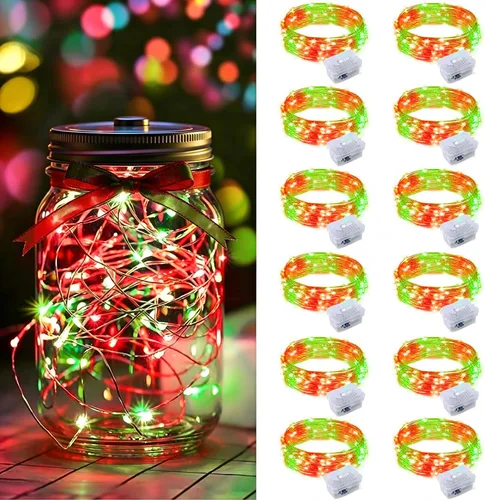 Vista 11 de AIKEI Paquete de 12 luces LED de hadas que funcionan con pilas, guirnaldas de luces impermeables de 7 pies, 20 luces LED de luciérnagas estrelladas
