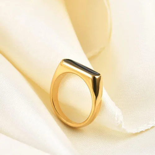 Vista 6 de VQYSKO Anillo de acero inoxidable con sello de 0.236 pulgadas, chapado en oro de 14 quilates, a la moda, lindo anillo apilable de compromiso