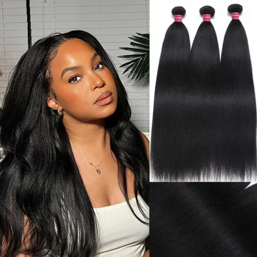 Vista 8 de Beauty Forever Yaki - Extensiones de cabello humano virgen mongol sin procesar, grado 12A, 3 paquetes de cabello humano virgen mongol sin procesar