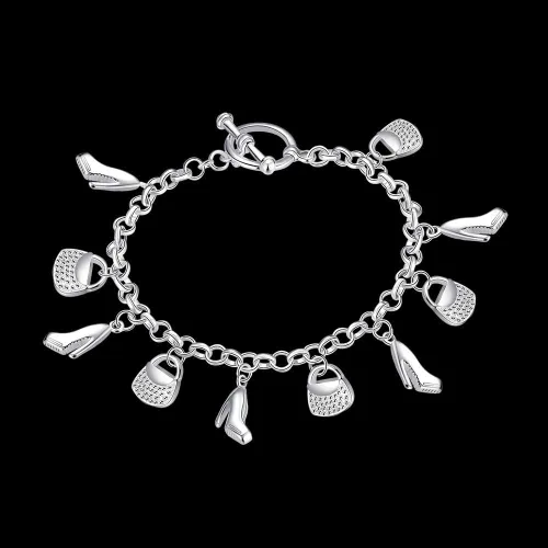 Vista 6 de Joyería de moda 925 zapatos de plata esterlina elegante bolso colgante cadena pulsera, Plata