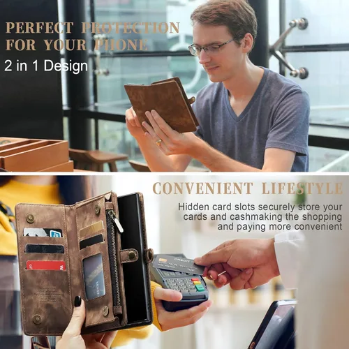 Vista 5 de Asuwish Funda de teléfono para Samsung Galaxy Note 10 Glaxay Note10 5G con cremallera, funda desmontable con protector de pantalla de vidrio