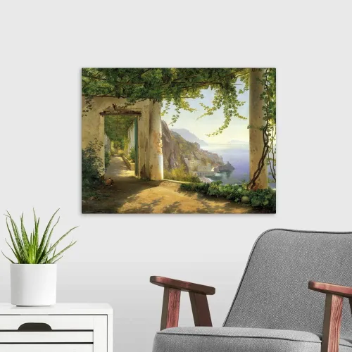 Vista 3 de CANVAS ON DEMAND Lienzo decorativo para pared con vista a la costa de Amalfi por Carl Frederic Aagaard, clásico, tradicional, decoración del hogar