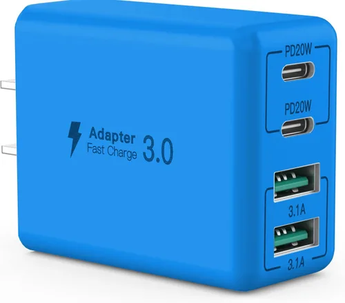 Vista 14 de Cargador de pared USB C, bloque cargador USB C de 4 puertos de 40W, bloque de carga rápida puerto dual PD+QC enchufe de pared multipuerto tipo C