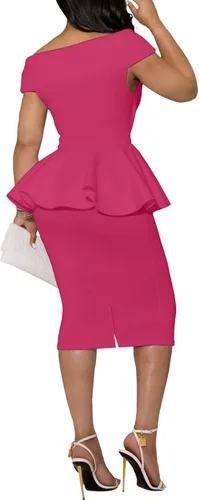 Vista 3 de Remelon Vestido midi sexy con volantes y hombros descubiertos para mujer, vestido de fiesta de cóctel fruncido