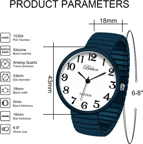 Vista 2 de Blekon Colecciones Nuevo reloj de moda PC21J con banda elástica de cara súper grande movimiento japonés PC21J