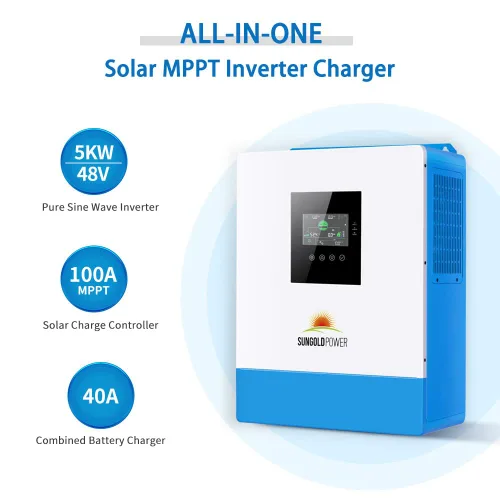 Vista 2 de SUNGOLDPOWER Kit solar fuera de la red SGM-5K5E: UL1741 5000W 48VDC 120V Inversor 5.12KWH Batería montada en la pared 6 x 200 vatios paneles solares
