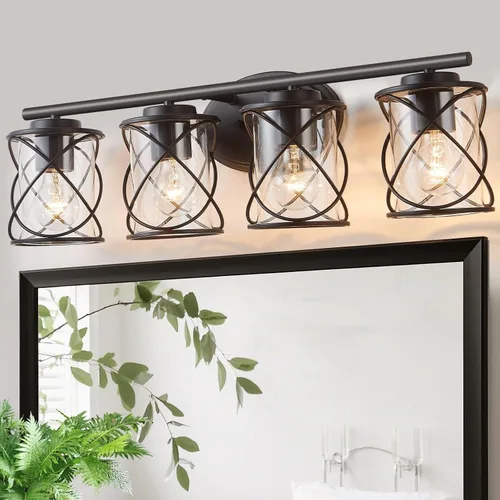 Vista 21 de mavcadonf Luces de Tocador de Baño de 2 Luces, Lámparas de Baño sobre el Espejo, Luz de Tocador Dorado Cepillado, Luces de Pared de Estilo Rústico