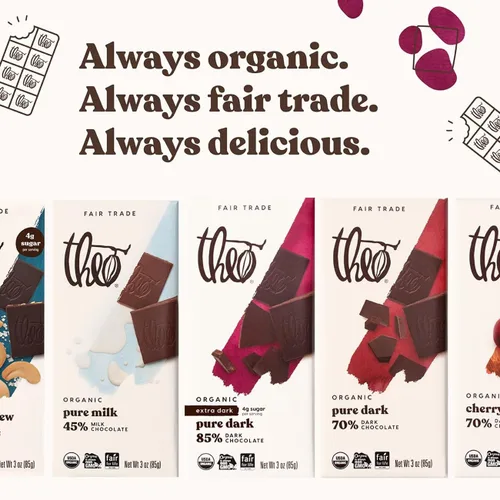 Vista 6 de Theo Chocolate Barra de Chocolate Negro Orgánico Puro 85% Cacao, Paquete de 12 Vegano, Comercio Justo