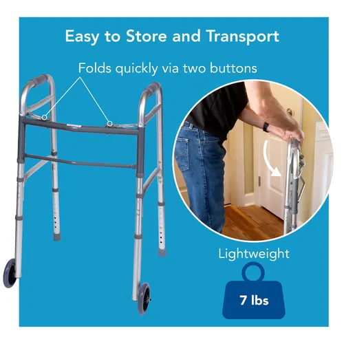 Vista 2 de Carex Andador plegable con ruedas para personas mayores, andador médico portátil con altura ajustable, 30-37 pulgadas, ayuda de movilidad
