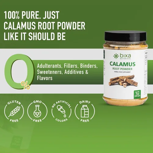 Vista 5 de bixa BOTANICAL Raíz de calamus - Polvo de raíz natural para la salud intestinal y el apoyo al enfoque, vegano, sin OMG, tratado al vapor, suplemento