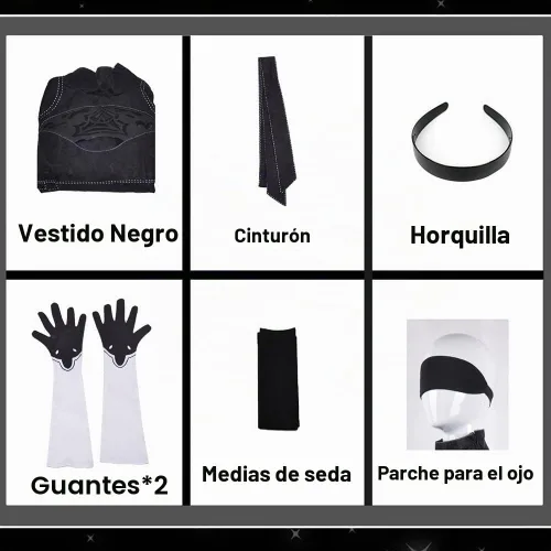 Vista 5 de Smehei Disfraz de cosplay, vestido negro, conjunto completo de fiesta de disfraces de Halloween