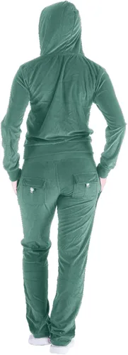 Vista 3 de Conjunto de 2 piezas de terciopelo para mujer, estilo casual, con cremallera, con capucha y pantalones largos