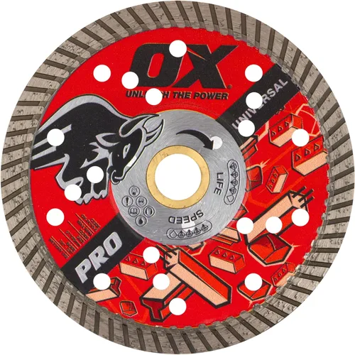 Vista 7 de OX Herramientas 4" Universal Superfast Diamond Blade 7/8" - 5/8" Bore Segmented turbo rim, 12mm segment height, 7/8 in - 5/8 in bore, cuts