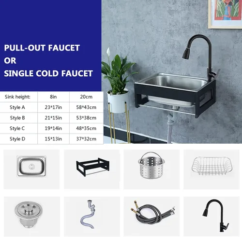 Vista 7 de Fregadero utilitario, fregadero de cocina de un solo tazón, fregadero de acero inoxidable montado en la pared, montaje en pared de acero inoxidable