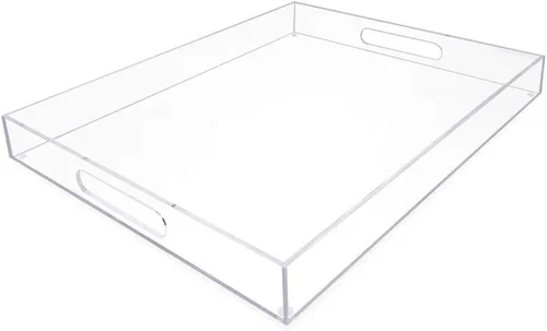 Vista 8 de Isaac Jacobs Bandeja de acrílico transparente para servir (12 x 12) con asas recortadas, a prueba de derrames, organizador apilable, ahorra espacio