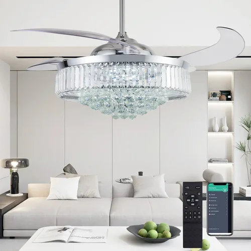 Vista 12 de DuMaiWay Ventilador de techo de 30 pulgadas con lámpara de cristal de luz, ventilador de techo reversible moderno, regulable, temporizador Negro