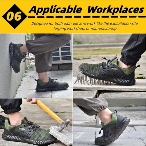 Vista 4 de SUADEX Zapatos de punta de acero para mujeres y hombres, zapatos de seguridad antideslizantes, transpirables, ligeros, a prueba de pinchazos