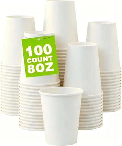 Vista 15 de Paquete de 100 tazas de café desechables de 8 onzas, tazas de papel desechables de color marrón a granel, tazas de café para té caliente, chocolate