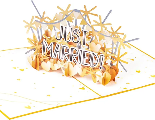 Vista 2 de PopLife Just Married - Tarjeta desplegable 3D de felicitaciones – Tarjeta de felicitación de boda, invitación de fiesta de boda, aniversario