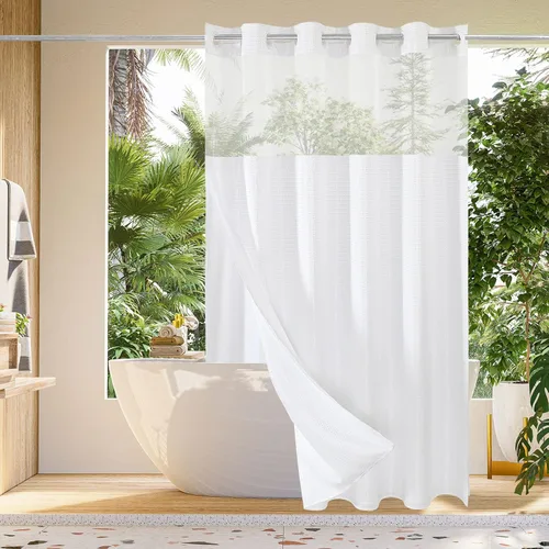 Vista 33 de Gibelle: cortina de ducha pequeña para baño de 36x74, cortina de ducha de punto gofre con juego de forro de tela a presión, no necesita ganchos