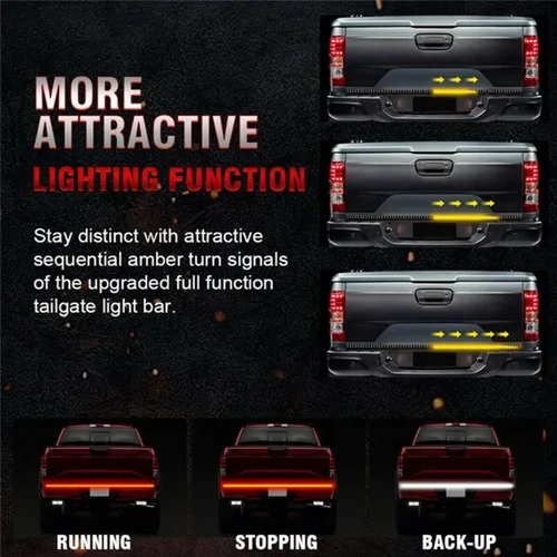 Vista 7 de Barra de luz LED de 48 pulgadas para compuerta trasera de camioneta pickup de 3 colores rojo blanco amarillo conmutable, señal de giro secuencial