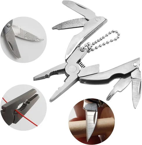 Vista 2 de Pulido 6 en 1 mini alicates multiherramienta de acero inoxidable profesional multi herramientas cuchillo de bolsillo para acampar al aire libre