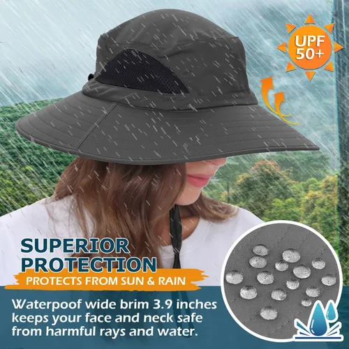 Vista 6 de EINSKEY Sun Hat with Neck Flap, UV Protection Waterproof Safari Cap Wide Brim Bucket Hat for Fishing Gardening Hiking Hunting