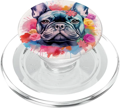 Vista 7 de Colorido Bulldog Francés Acuarela Arte Mascota Perro Mamá PopSockets Intercambiable PopGrip